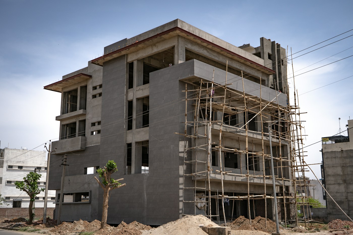 Concrete building framework under construction in India